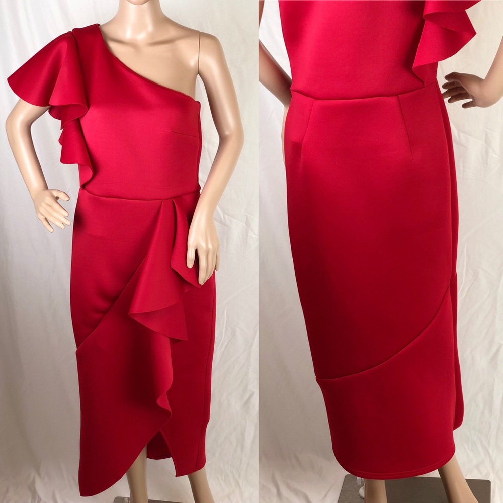 True Violet One Shoulder Frill Wrap Dress